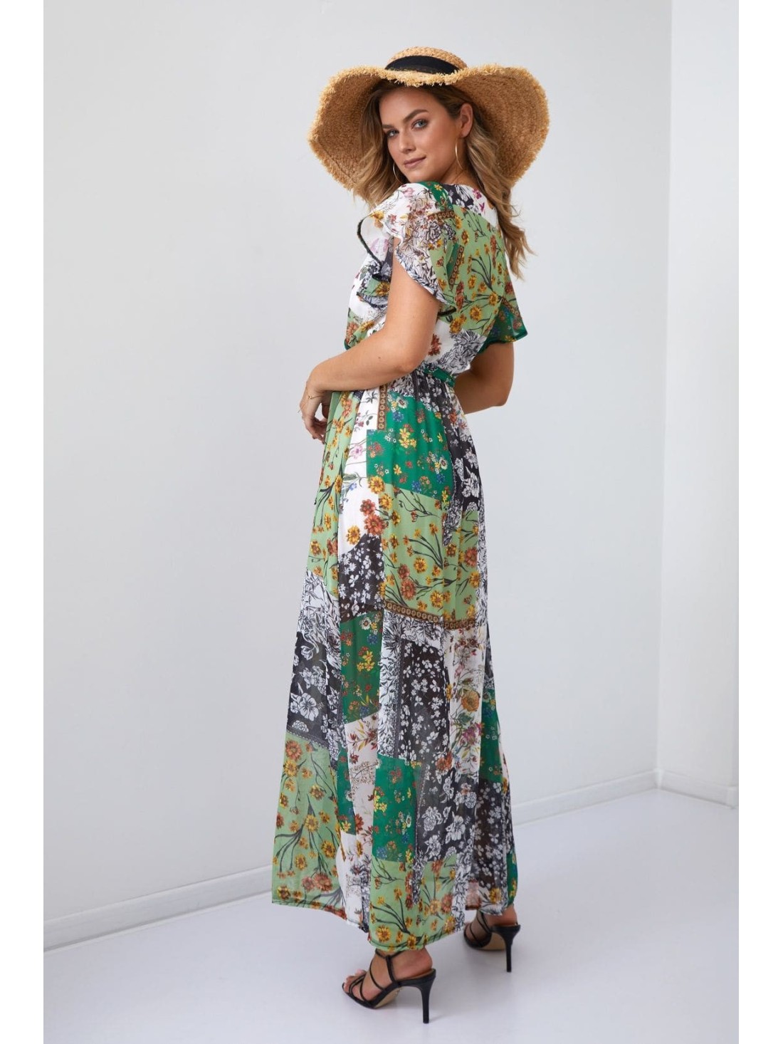 Rochie maxi wrap cu curea, verde FG646 - Magazin online - Boutique